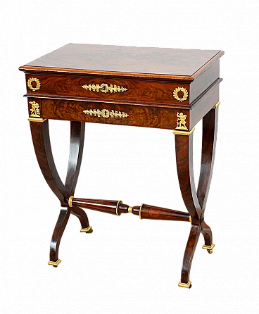 Empire mahogany work side table with mirror, early 19th century