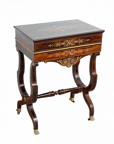 Charles X exotic wood work side table with mirror, early 19th century