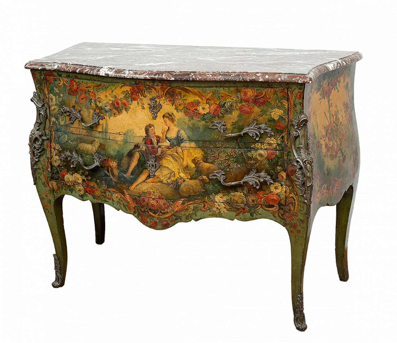 Napoleon III lacquered wood commode with gallant scene, 19th century 6