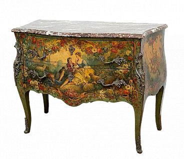 Napoleon III lacquered wood commode with gallant scene, 19th century