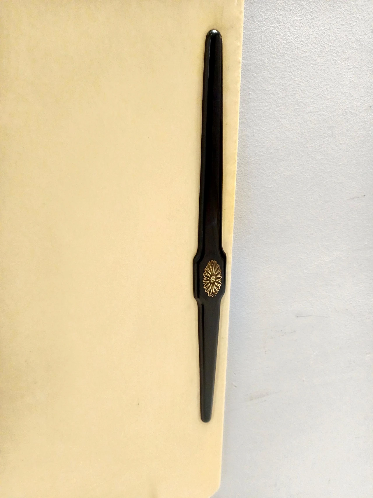 Coat stand in ebonised beech, brass, skai and glass, 1950s 9