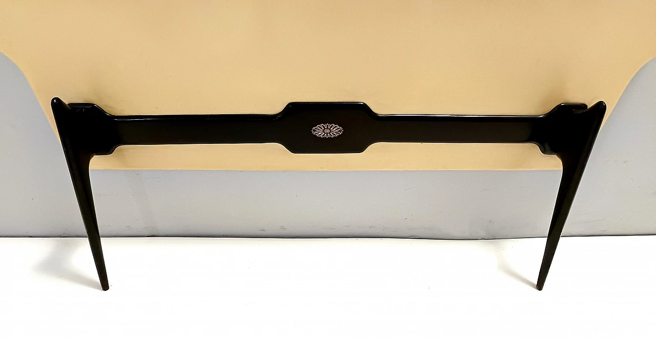 Coat stand in ebonised beech, brass, skai and glass, 1950s 10