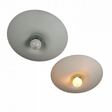 Pair of Murano glass & enameled aluminum ceiling lamps, 1990s