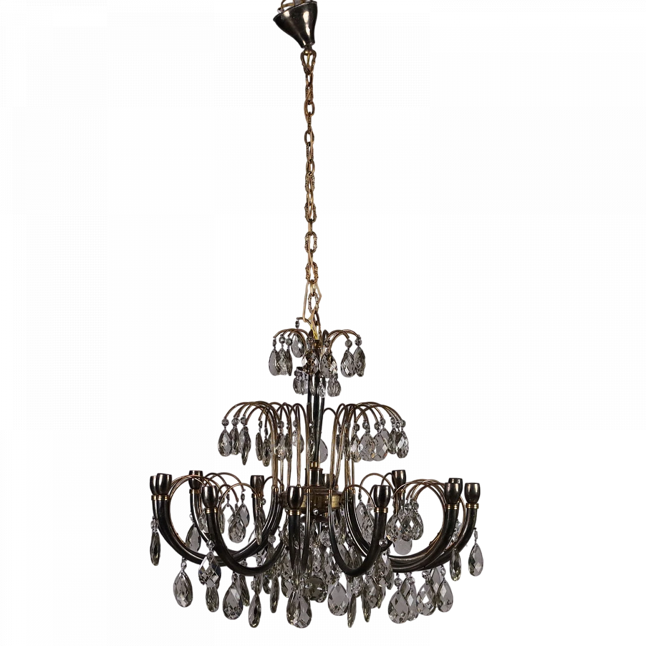 Brass and crystal chandelier with 12 lights, 1930s 11