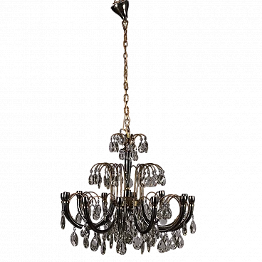 Brass and crystal chandelier with 12 lights, 1930s