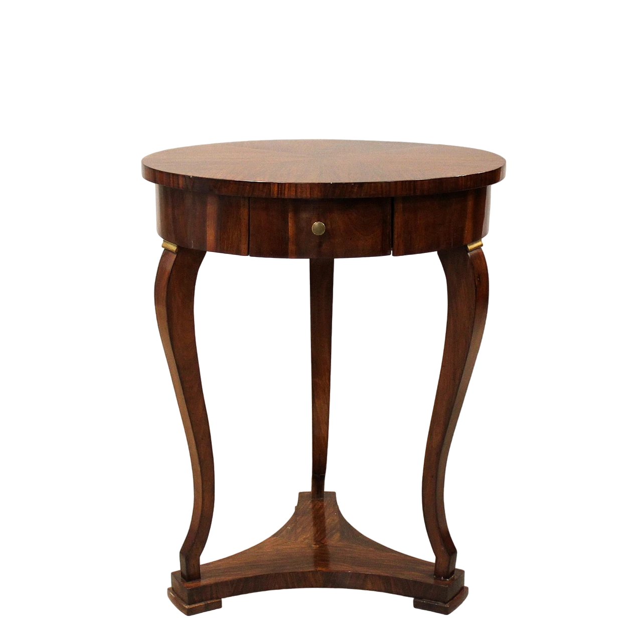 Charles X round walnut coffee table with drawer, 19th century 2