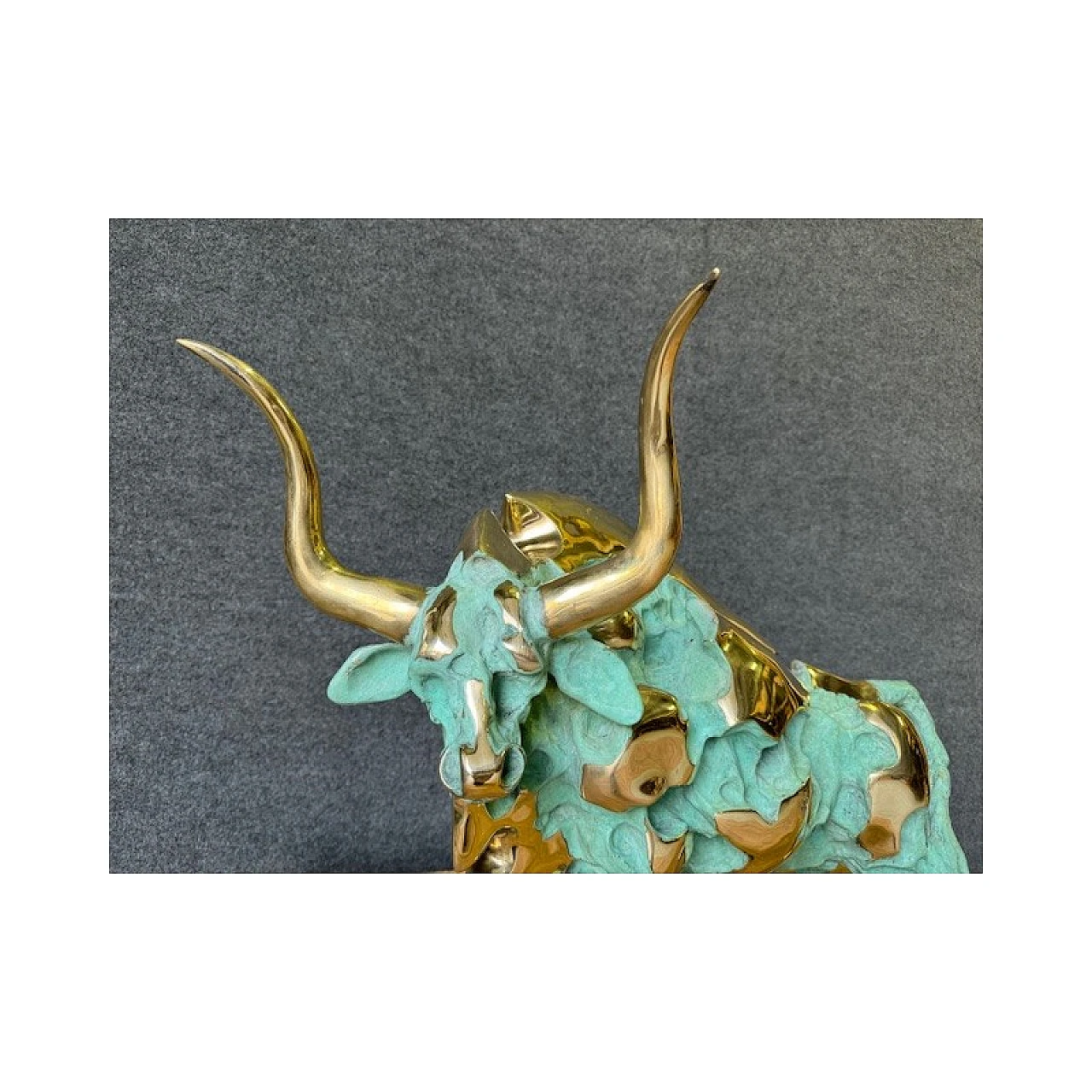 Oxidized and polished bronze bull sculpture 2
