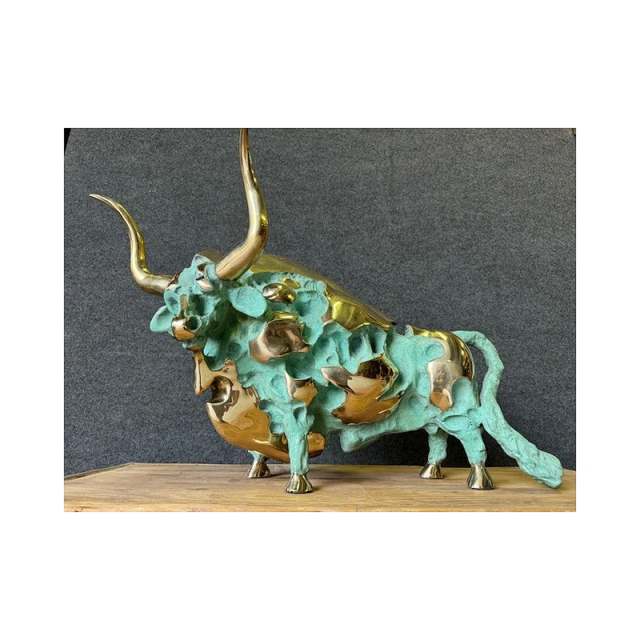 Oxidized and polished bronze bull sculpture 3