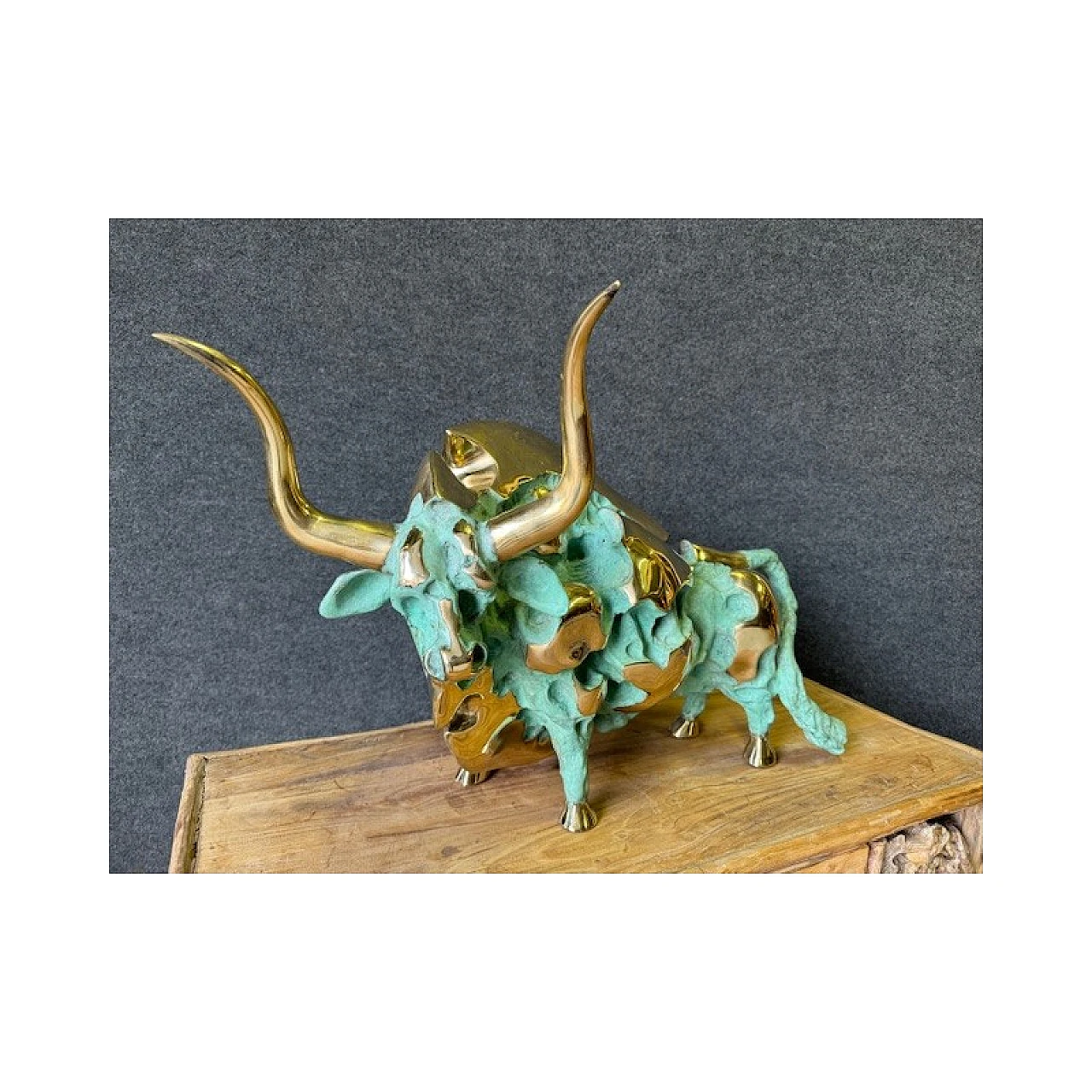 Oxidized and polished bronze bull sculpture 4
