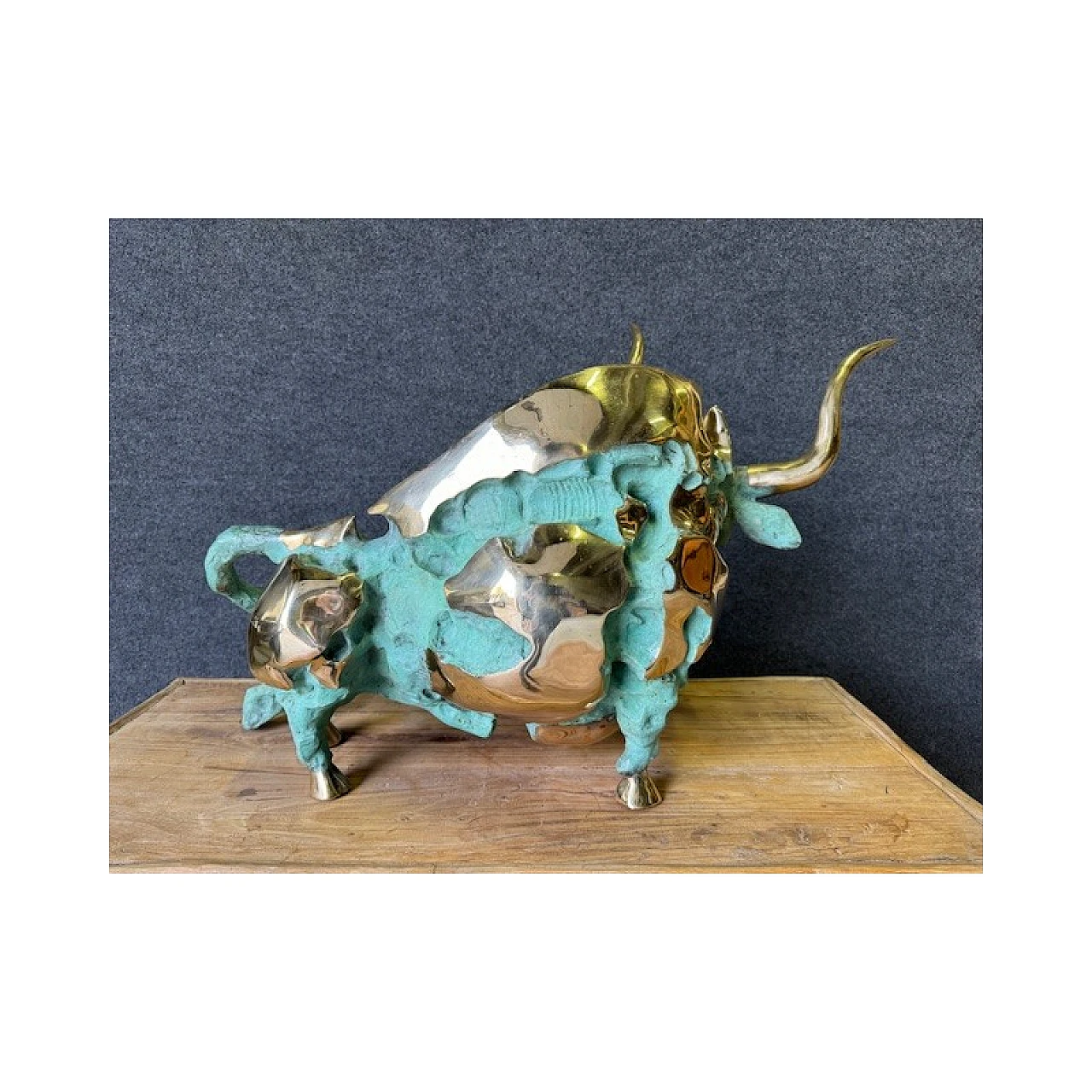 Oxidized and polished bronze bull sculpture 5