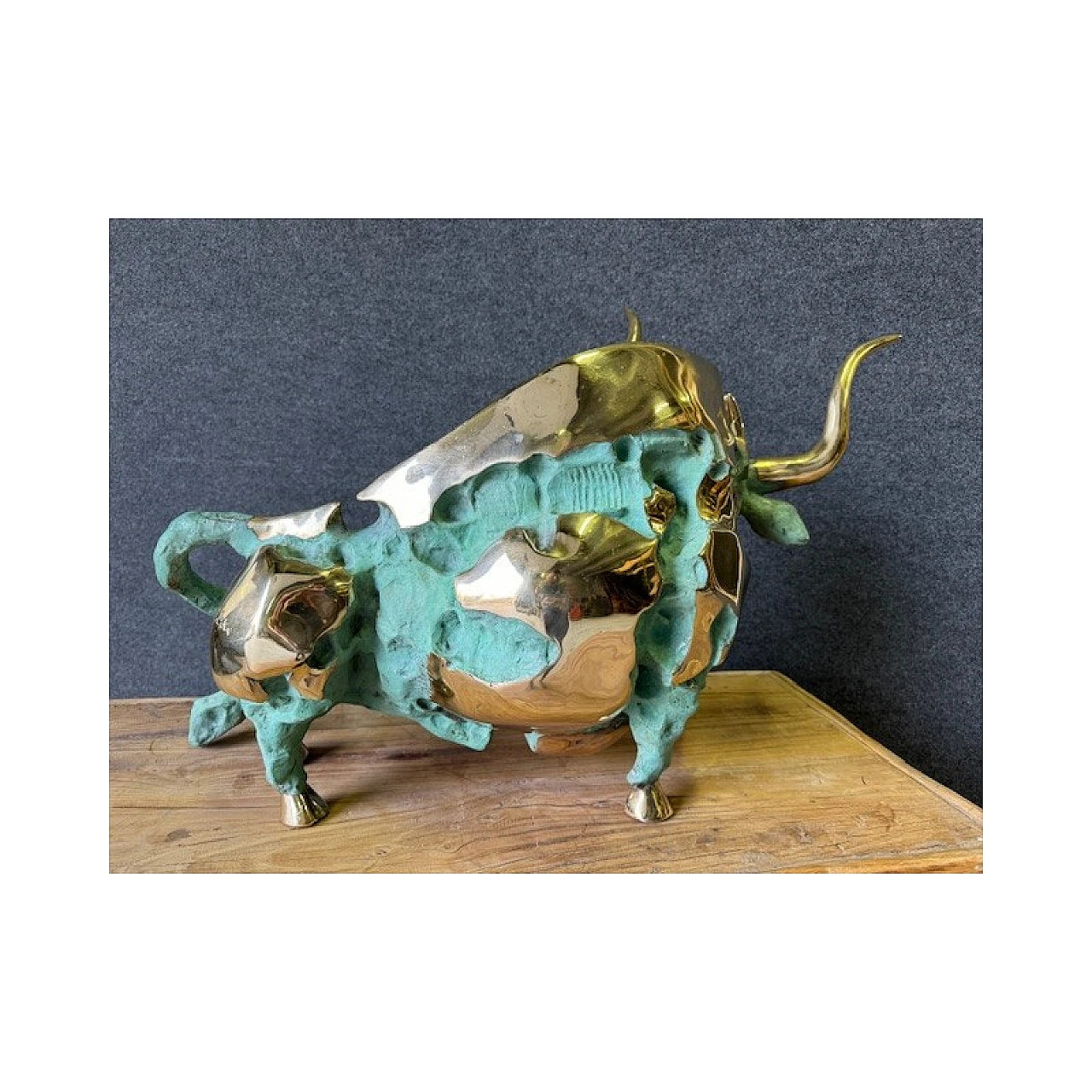 Oxidized and polished bronze bull sculpture 6