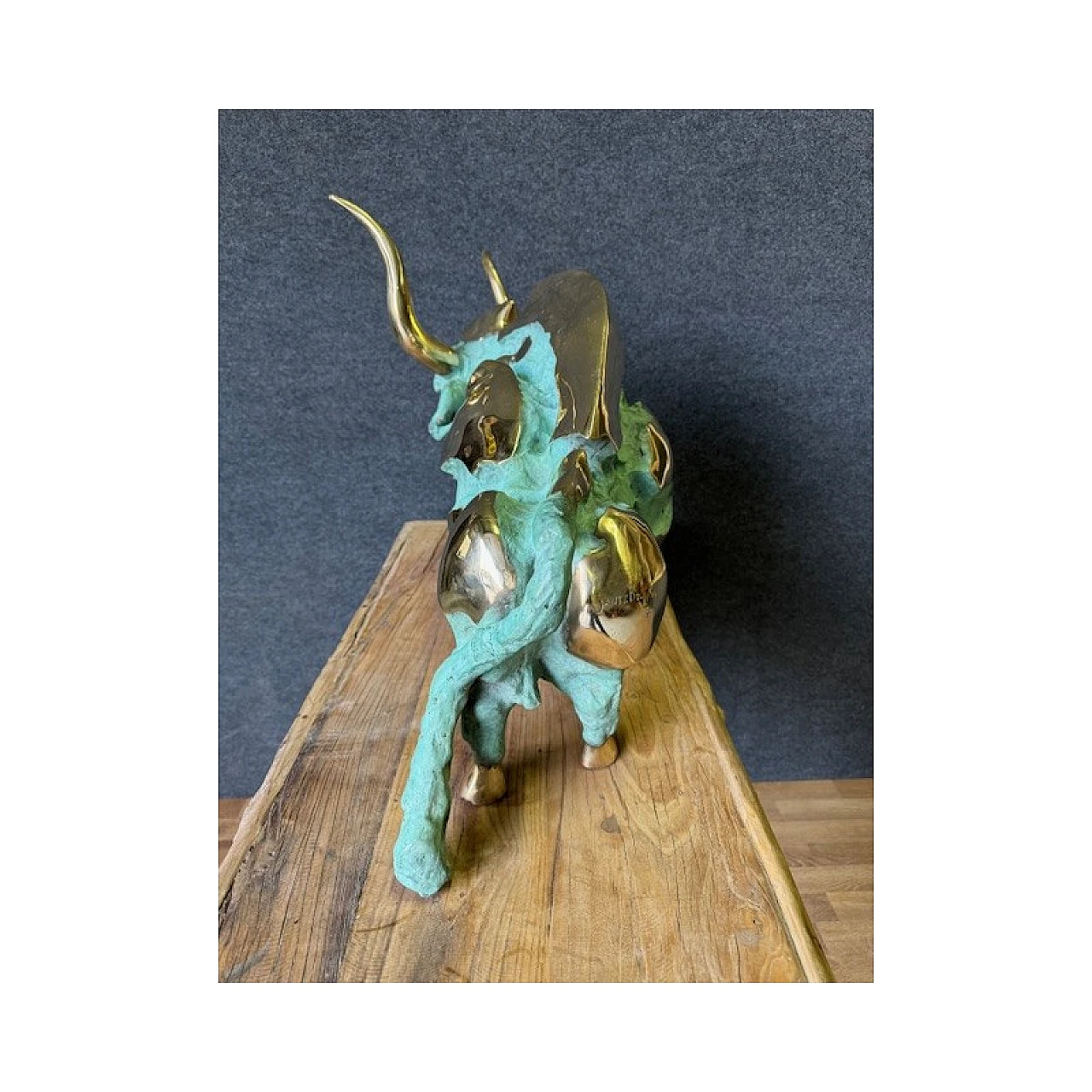 Oxidized and polished bronze bull sculpture 7