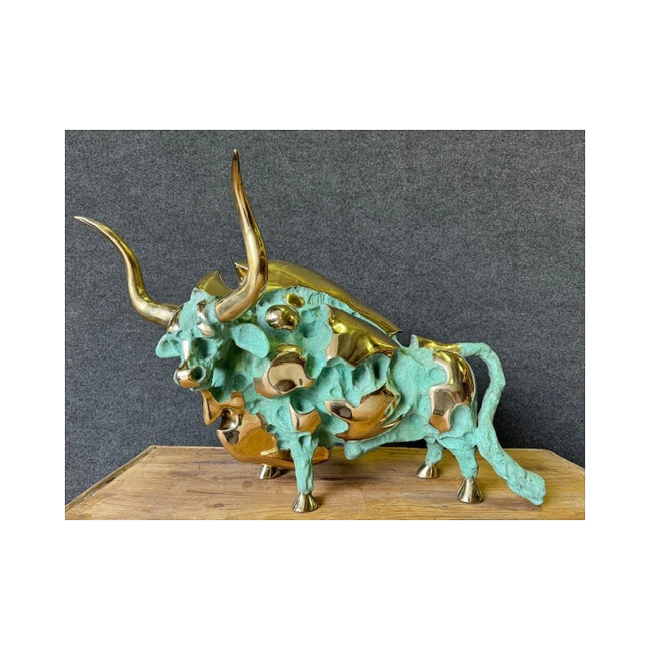 Oxidized and polished bronze bull sculpture 8