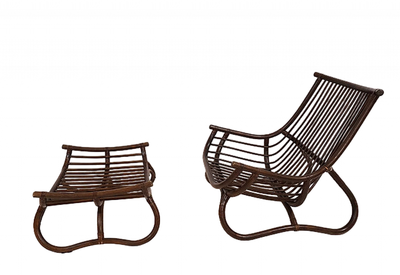 Manou rattan armchair and footstool, 1960s 2