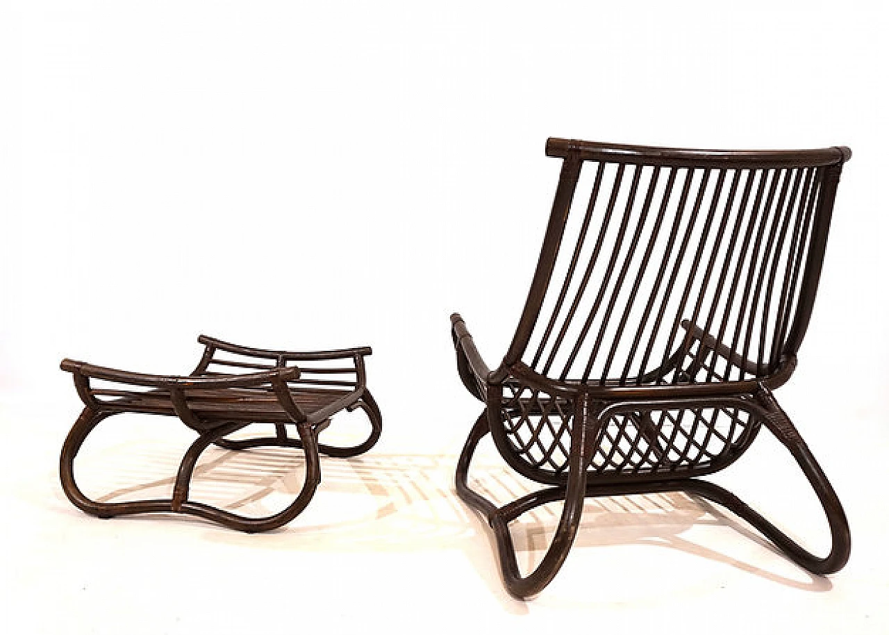 Manou rattan armchair and footstool, 1960s 9