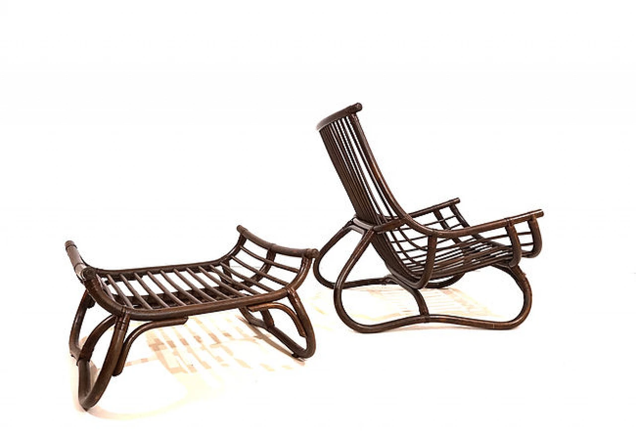 Manou rattan armchair and footstool, 1960s 10