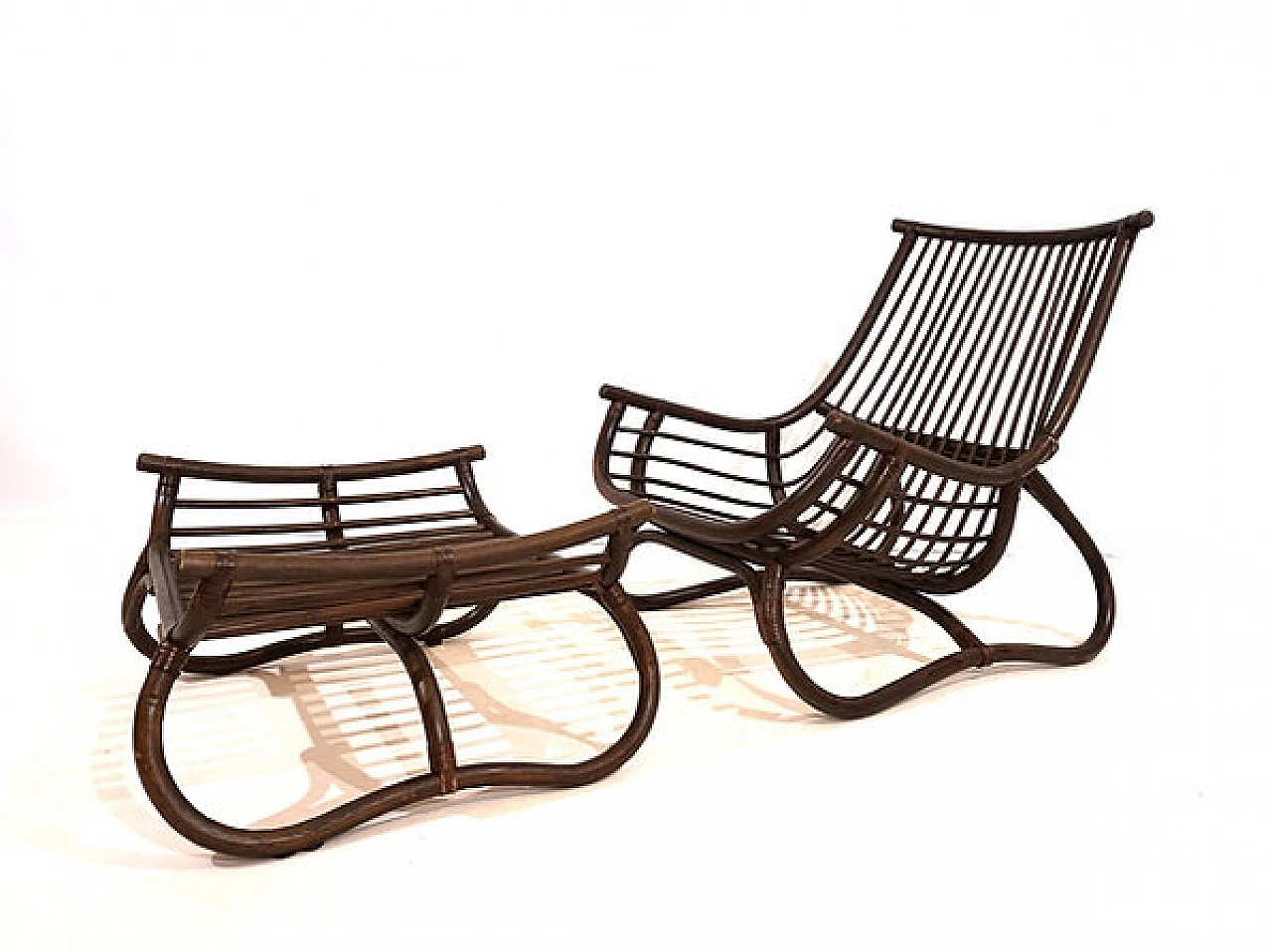 Manou rattan armchair and footstool, 1960s 12
