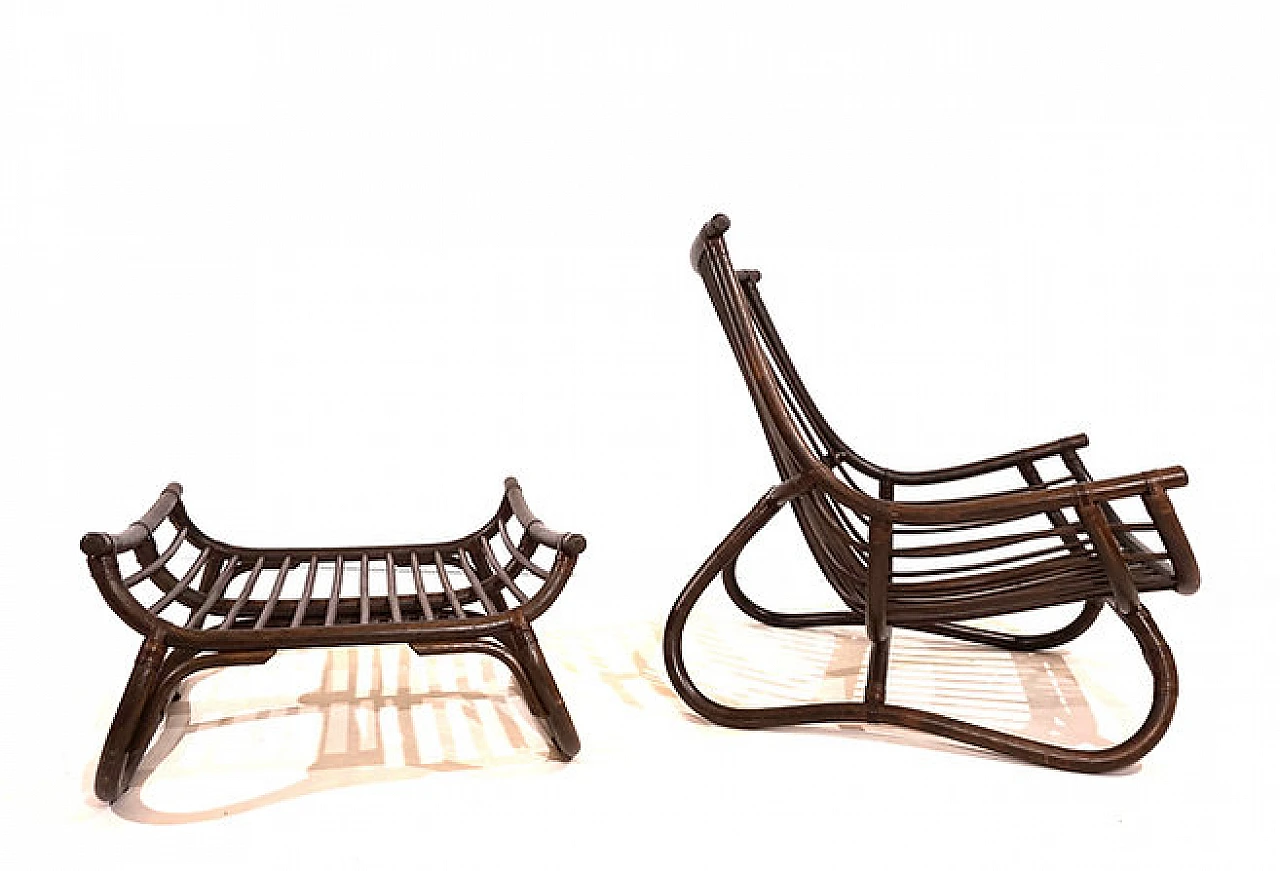 Manou rattan armchair and footstool, 1960s 13