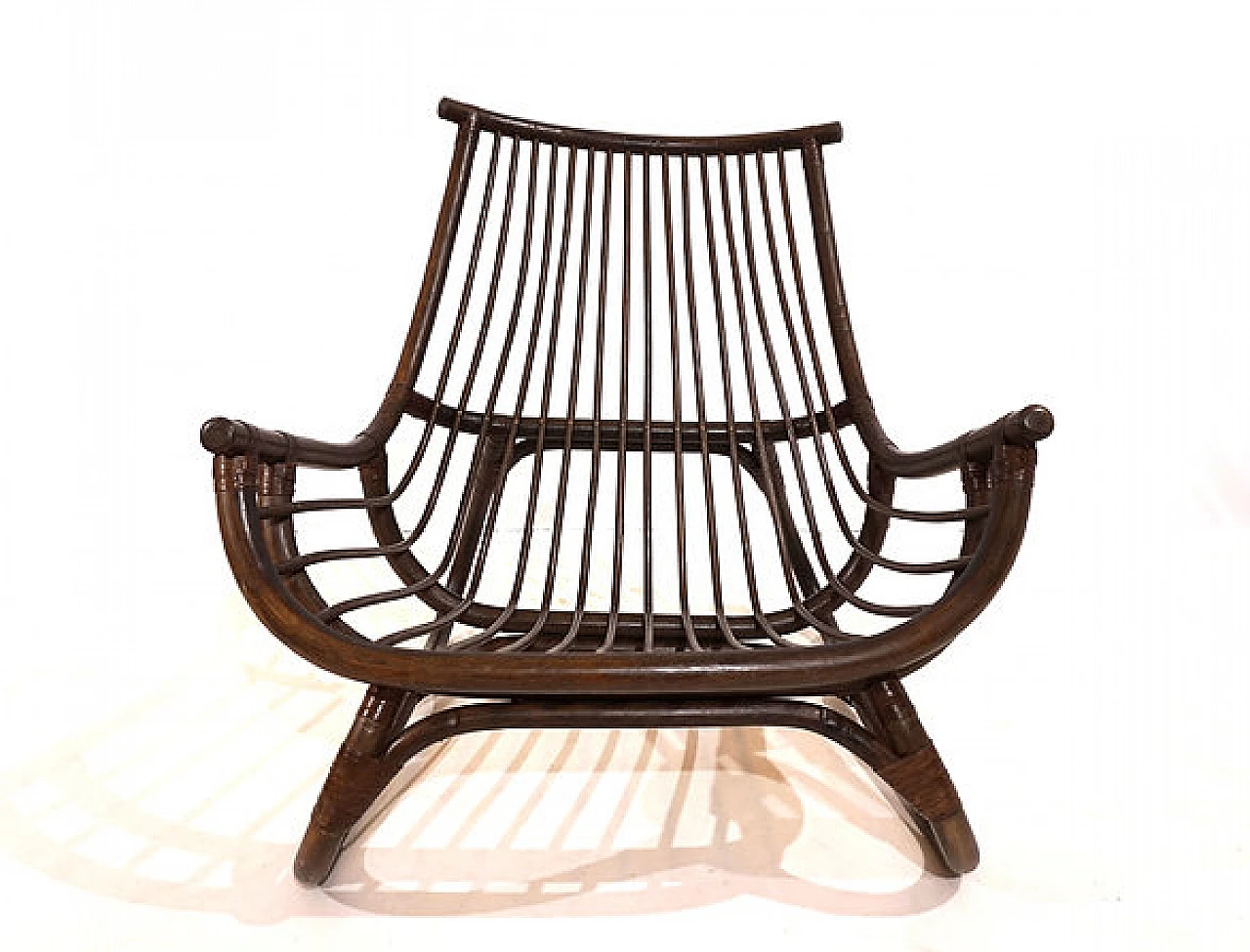 Manou rattan armchair and footstool, 1960s 14