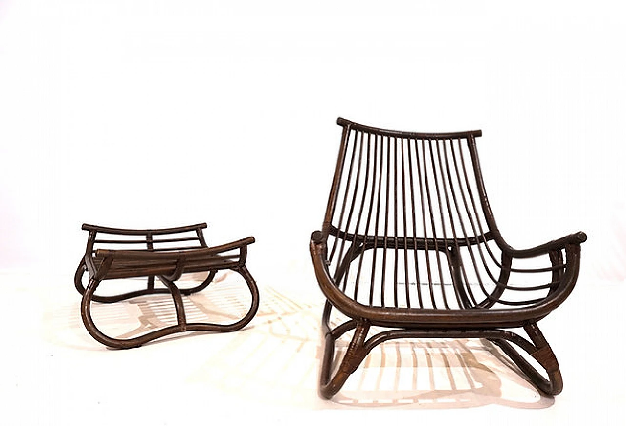 Manou rattan armchair and footstool, 1960s 16