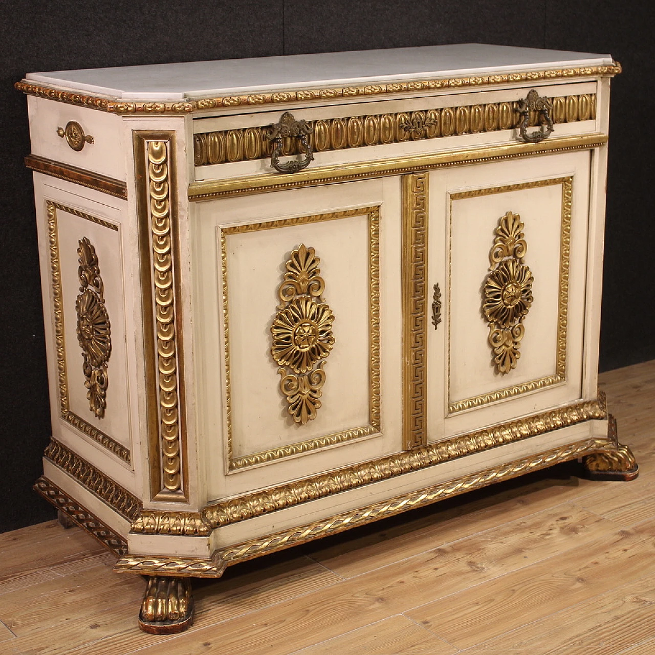 Umbertina lacquered and gilded wood chest of drawers, 19th century 1