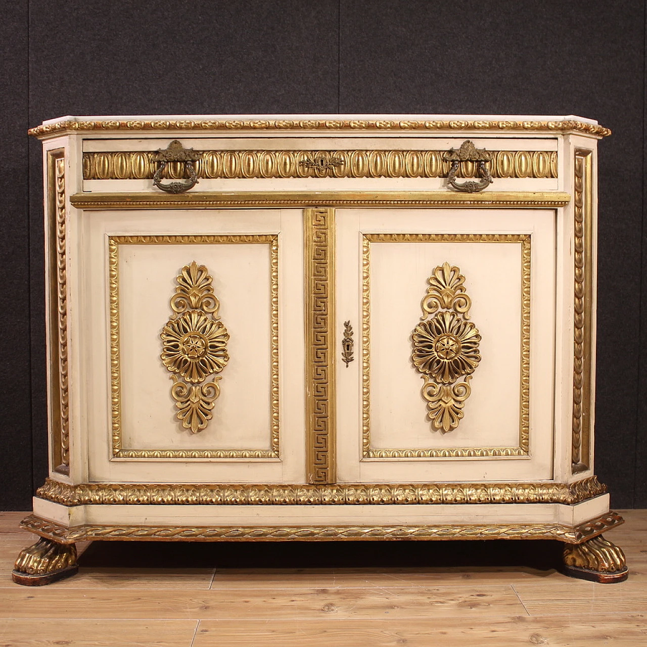 Umbertina lacquered and gilded wood chest of drawers, 19th century 3