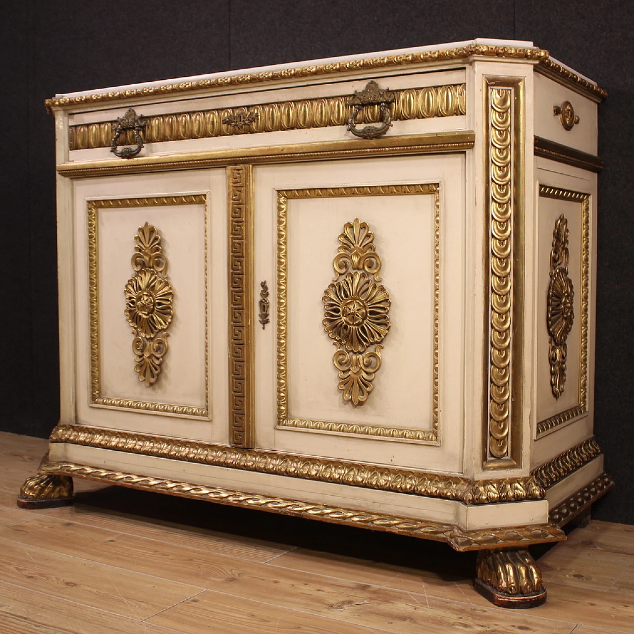 Umbertina lacquered and gilded wood chest of drawers, 19th century 13