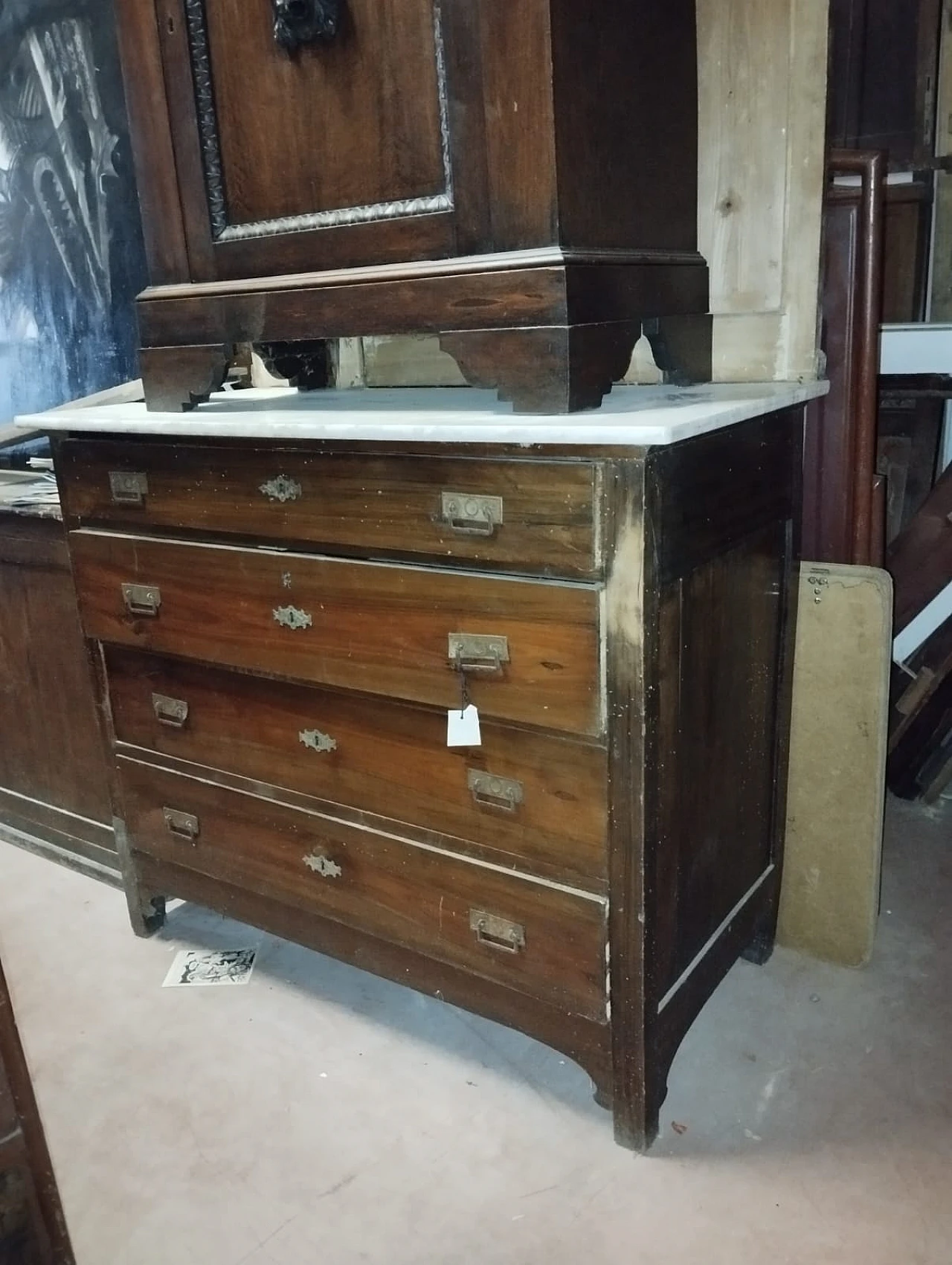 Solid walnut four-drawer dresser with marble top, 1930s 12