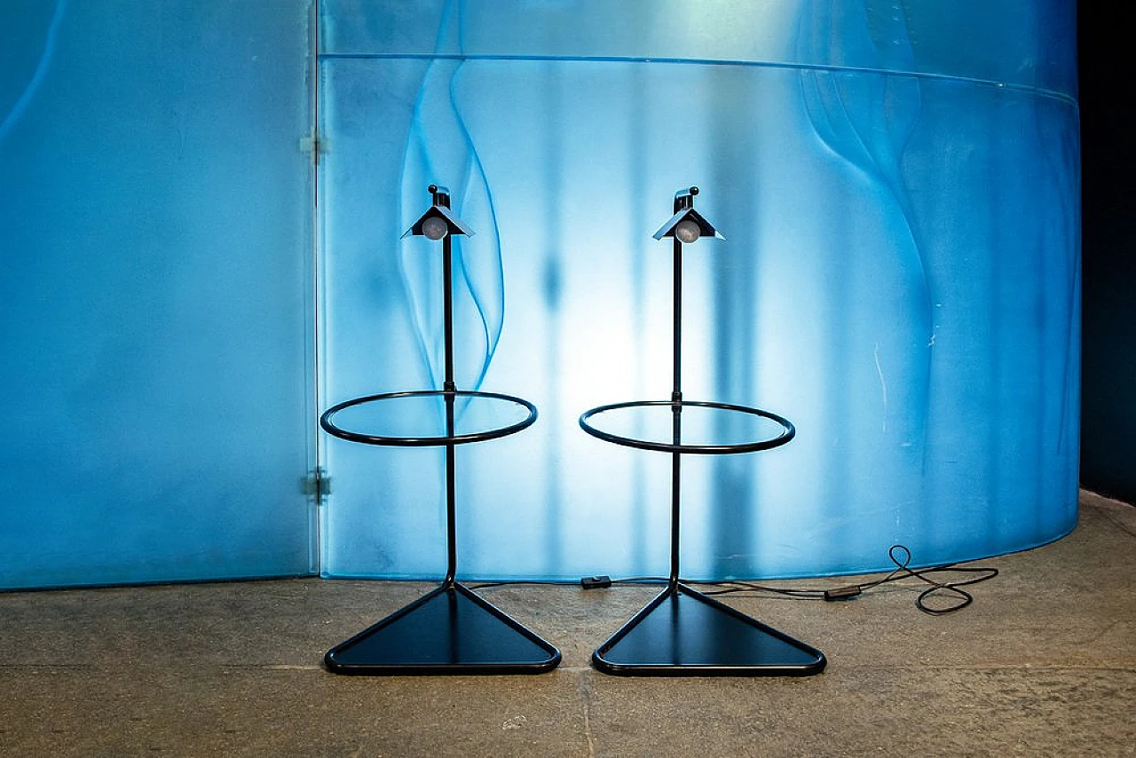 Coppia di comodini regolabili con lampade in metallo e vetro, anni '80 9