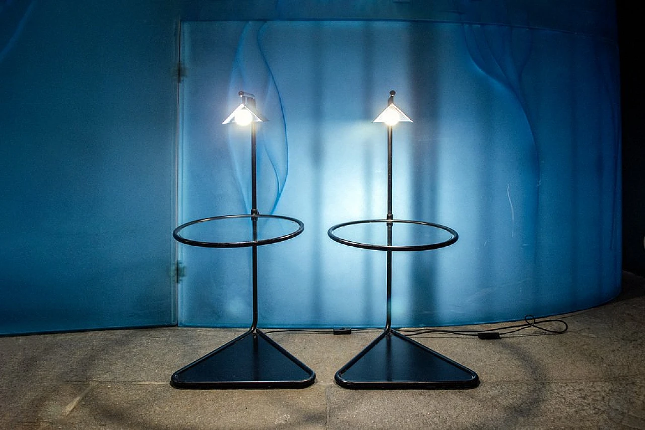 Pair of adjustable bedside tables with lamps in metal and glass, 1980s 12