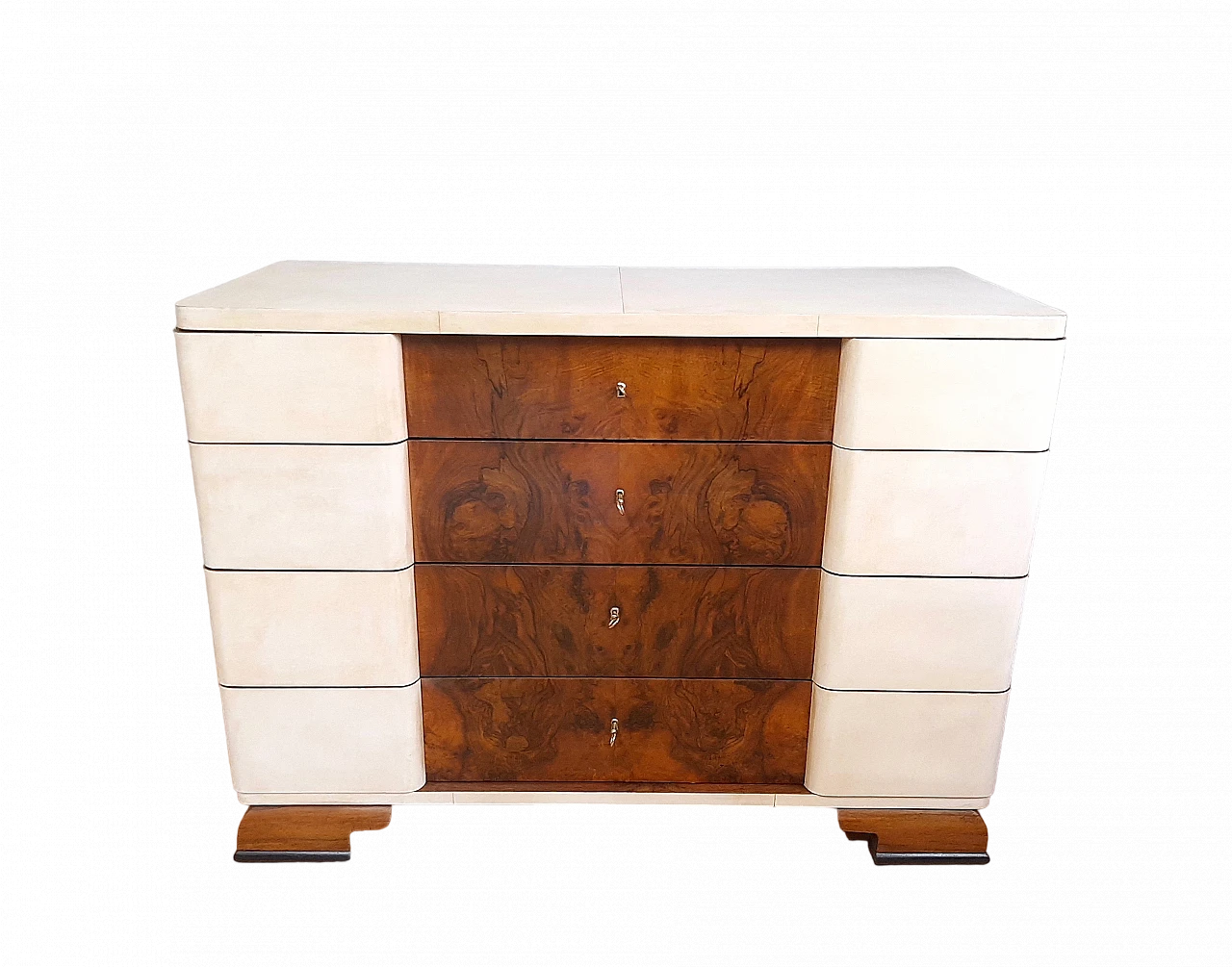 Walnut briar and parchment dresser with 4 drawers, 1930s 10