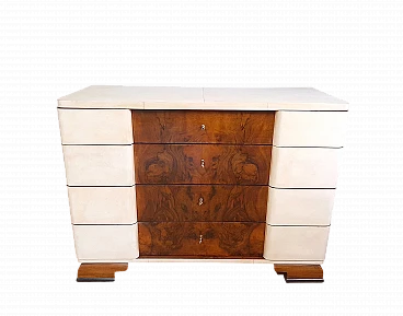 Walnut briar and parchment dresser with 4 drawers, 1930s