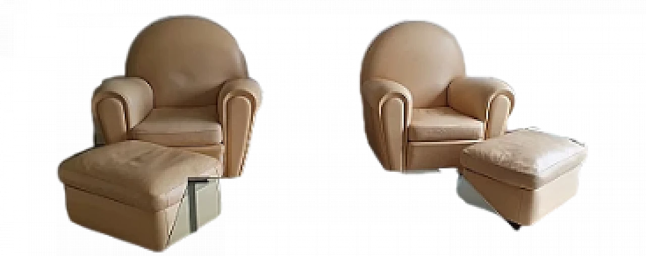 Pair of leather armchairs and poufs by Poltrona Frau, 2000s 10