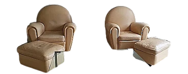 Pair of leather armchairs and poufs by Poltrona Frau, 2000s