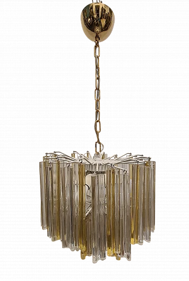 Trilobi chandelier in transparent & amber crystal by Venini, 1960s