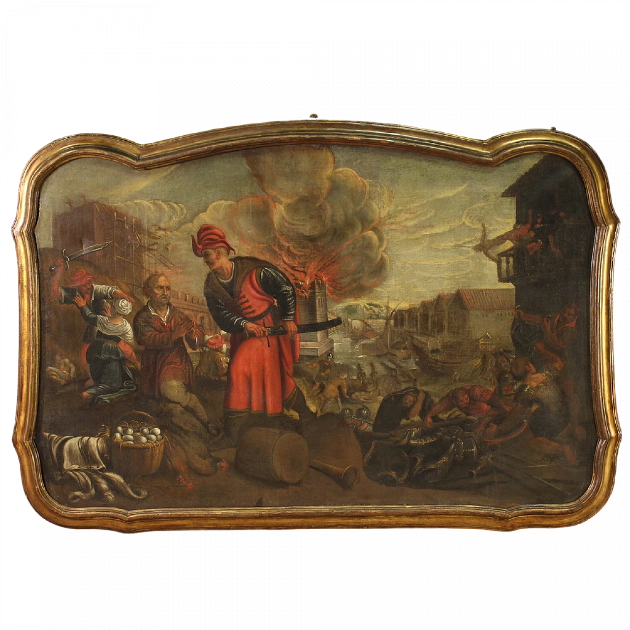 Saccheggio di una città sul mare, olio su tela, '600 16