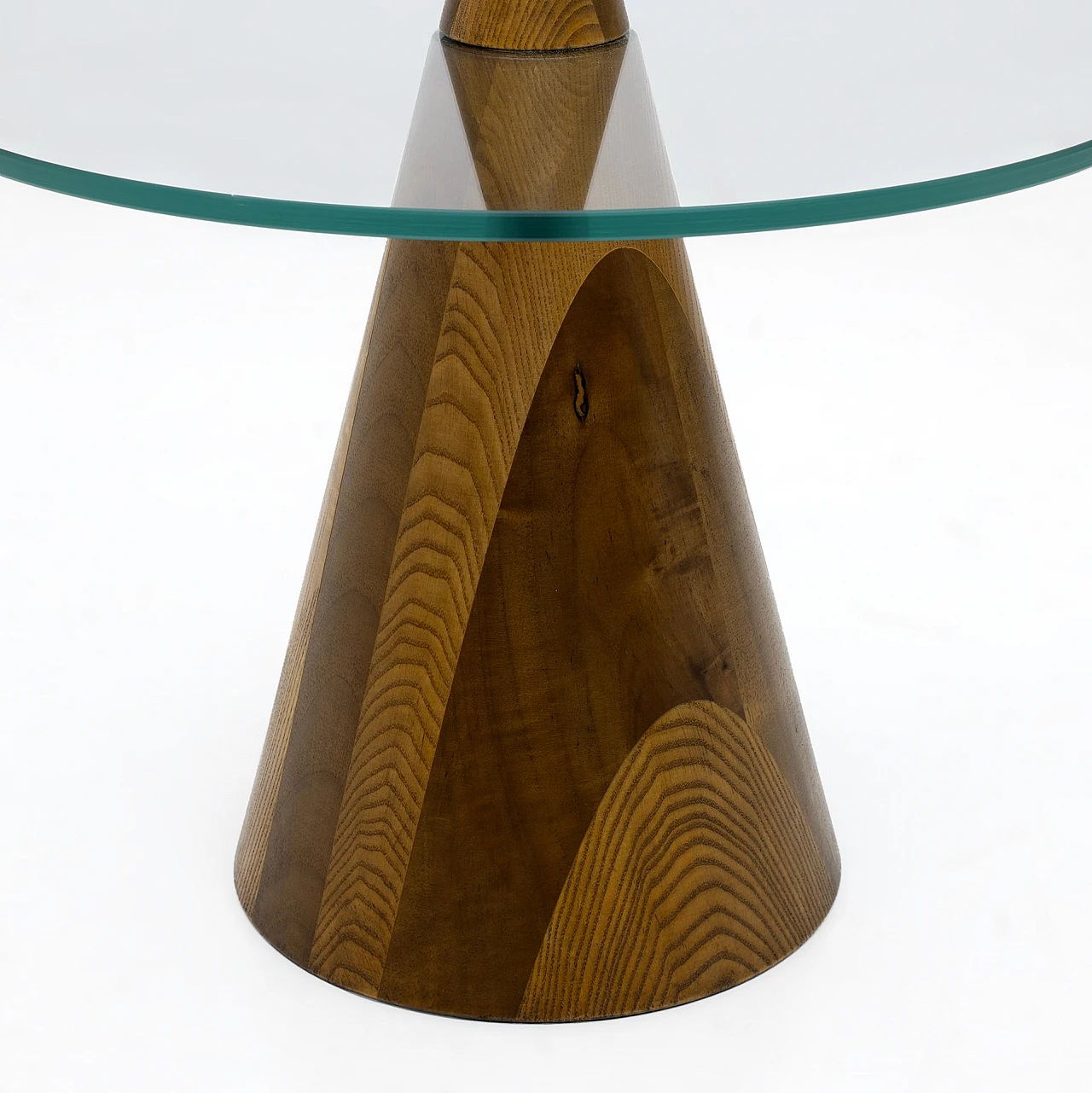 Pair of conical Hibiscus side tables in walnut and glass, 1970s 4
