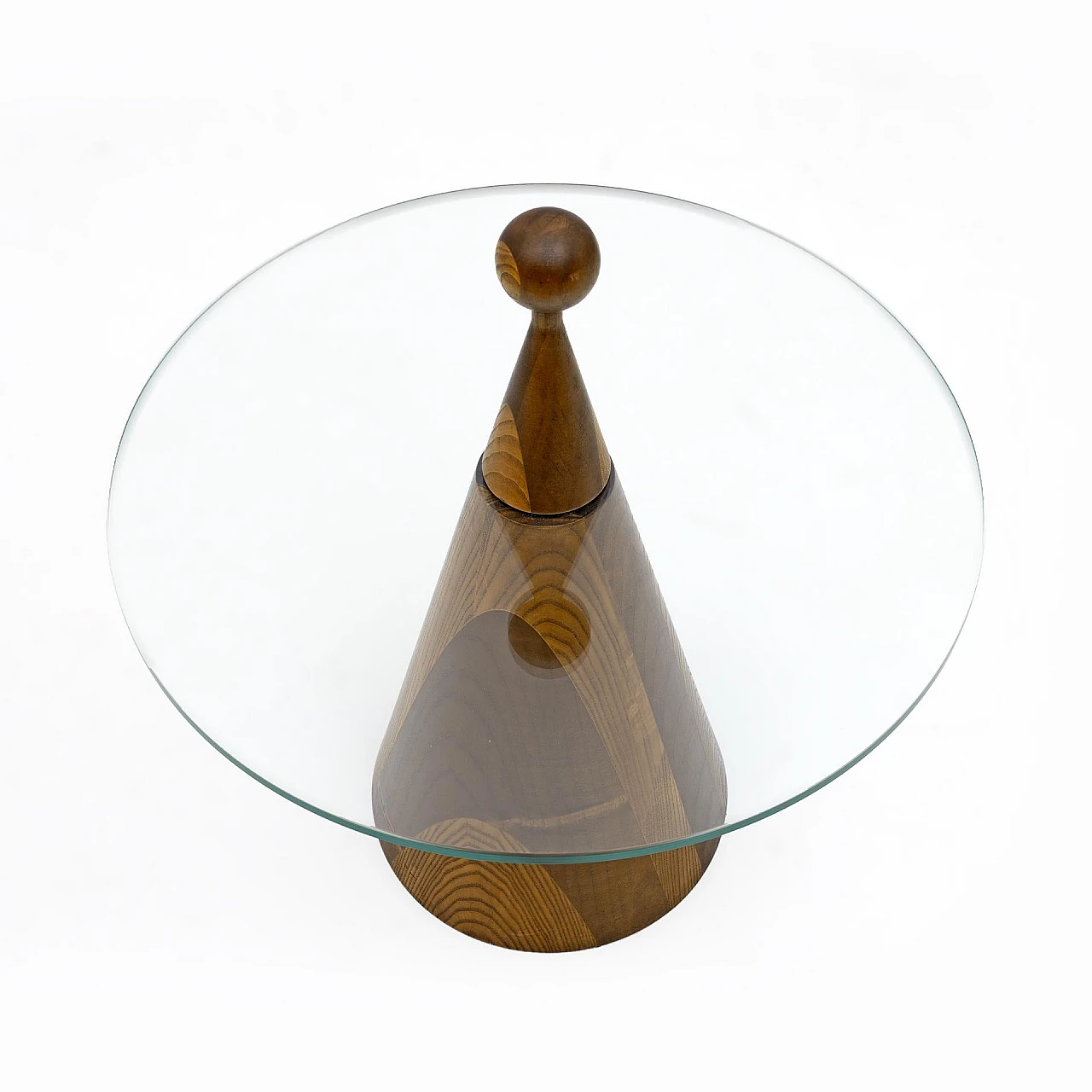 Pair of conical Hibiscus side tables in walnut and glass, 1970s 5