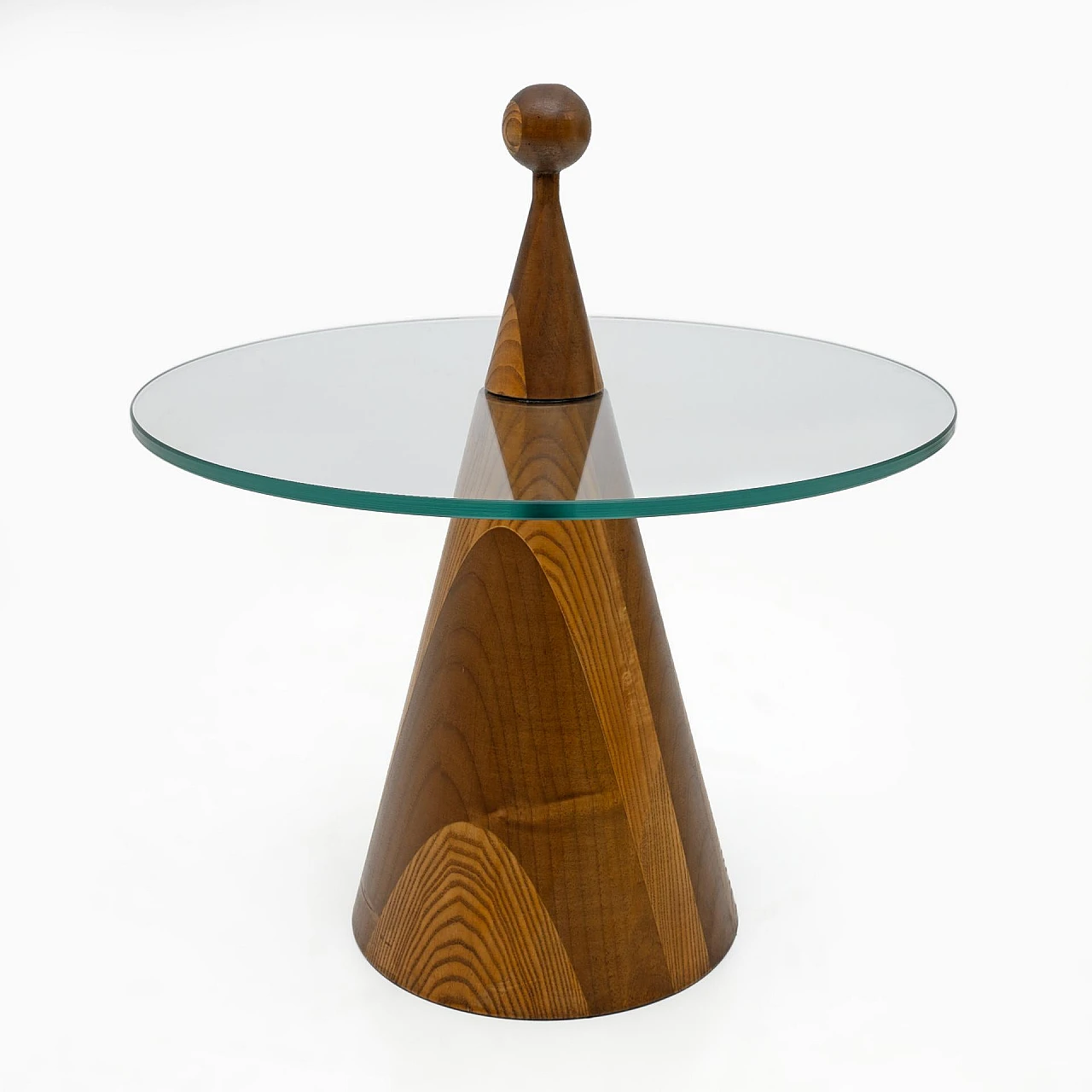 Pair of conical Hibiscus side tables in walnut and glass, 1970s 6