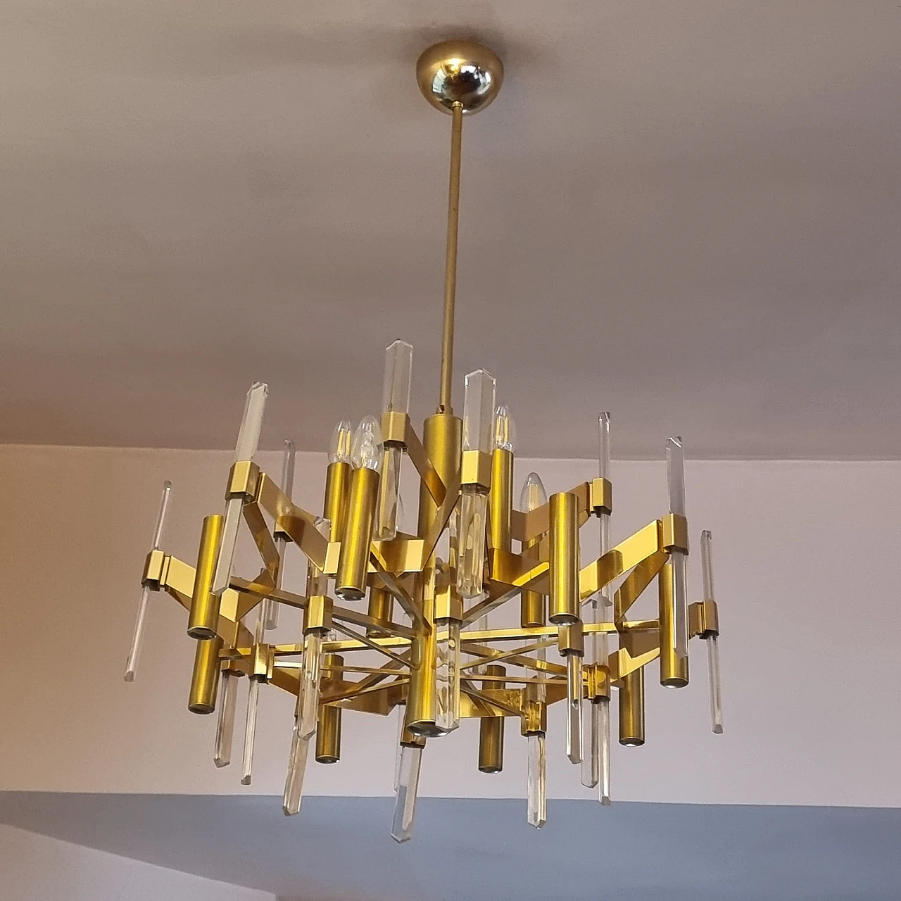 Brass & crystal chandelier by Gaetano Sciola, 1960s 5