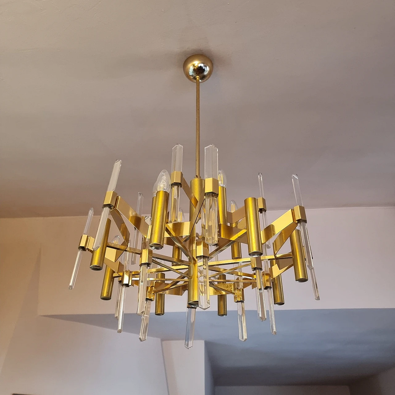 Brass & crystal chandelier by Gaetano Sciola, 1960s 6