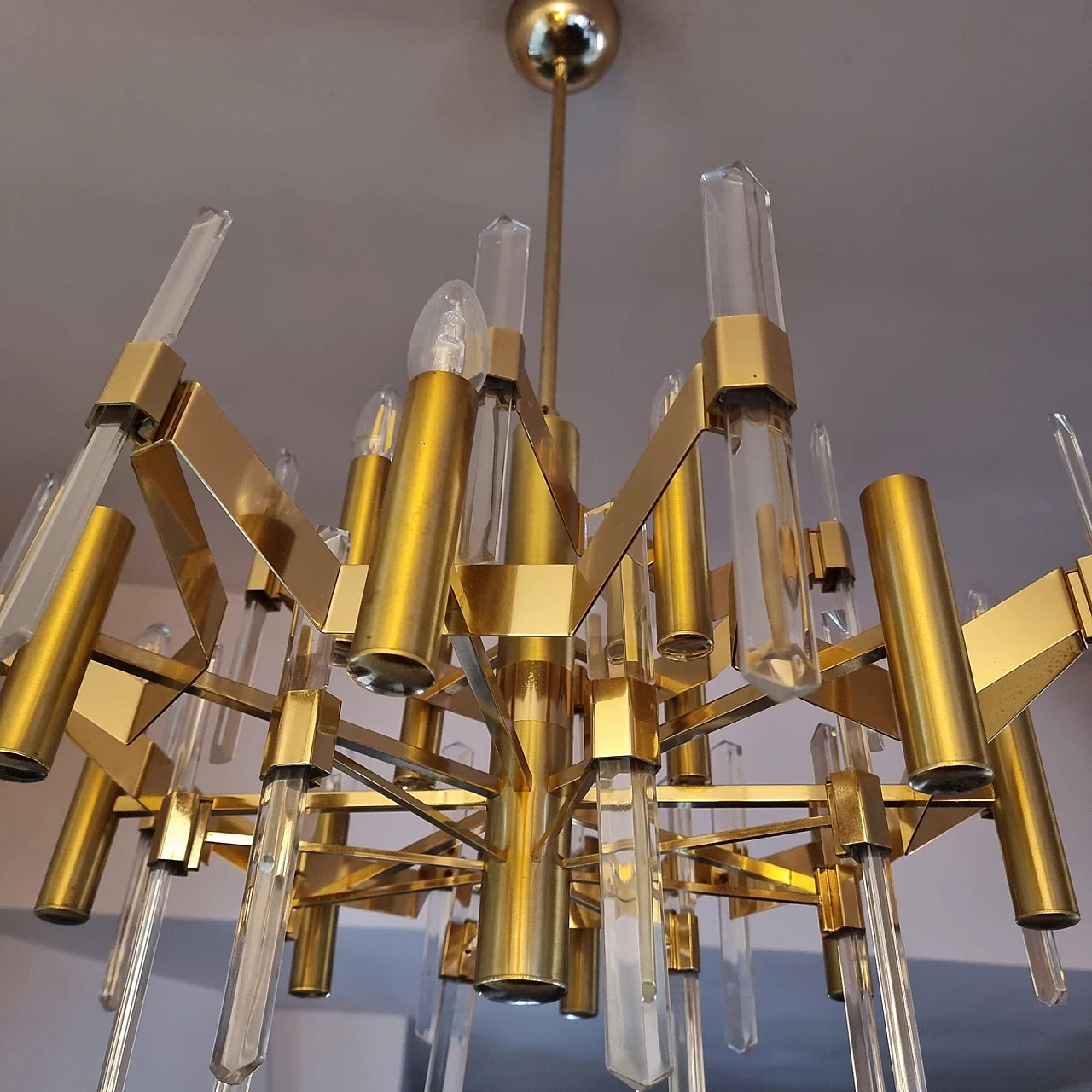 Brass & crystal chandelier by Gaetano Sciola, 1960s 7