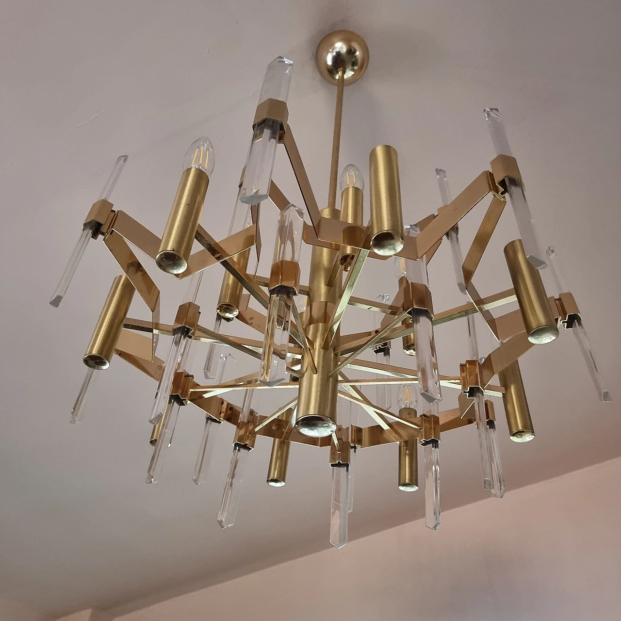 Brass & crystal chandelier by Gaetano Sciola, 1960s 8