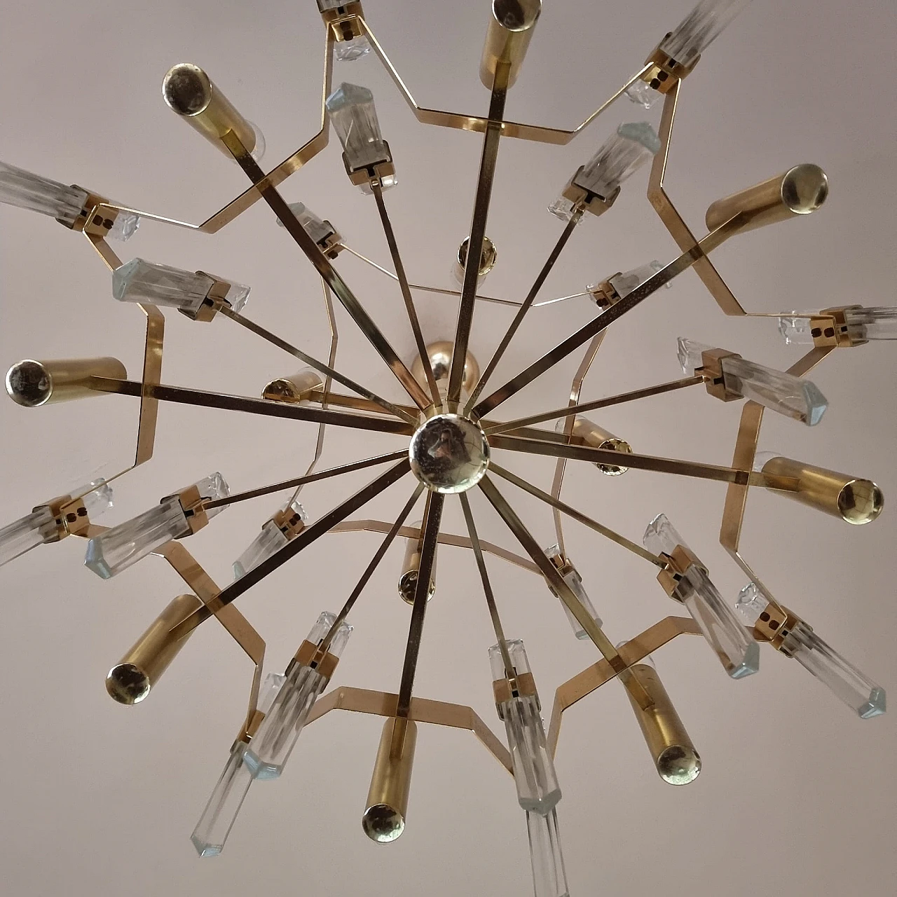 Brass & crystal chandelier by Gaetano Sciola, 1960s 10
