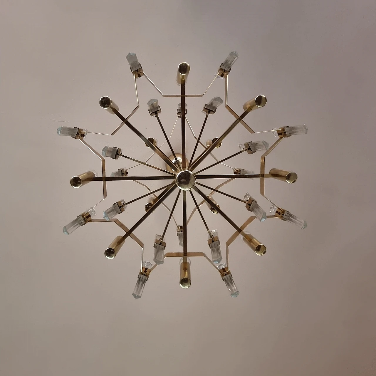 Brass & crystal chandelier by Gaetano Sciola, 1960s 11