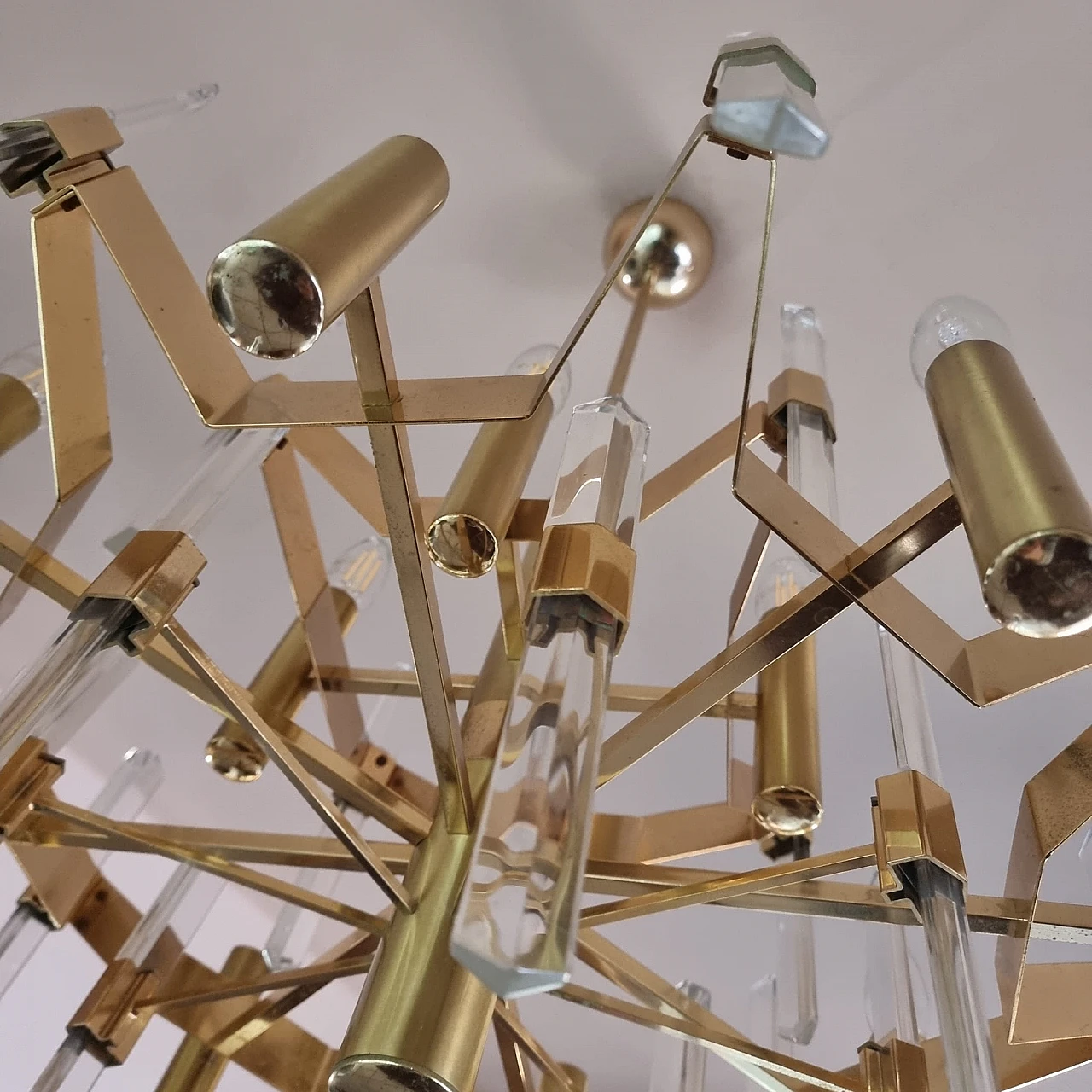 Brass & crystal chandelier by Gaetano Sciola, 1960s 12
