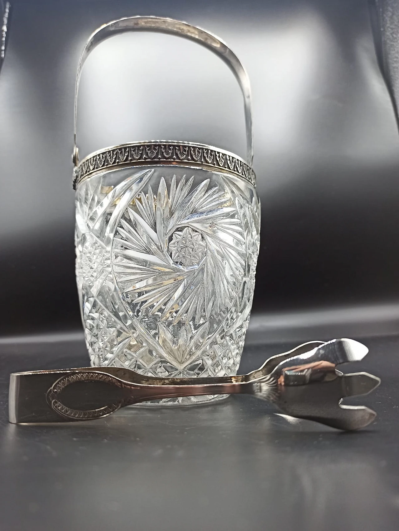 Ground Boemia crystal & silver ice bucket, 1960s 1