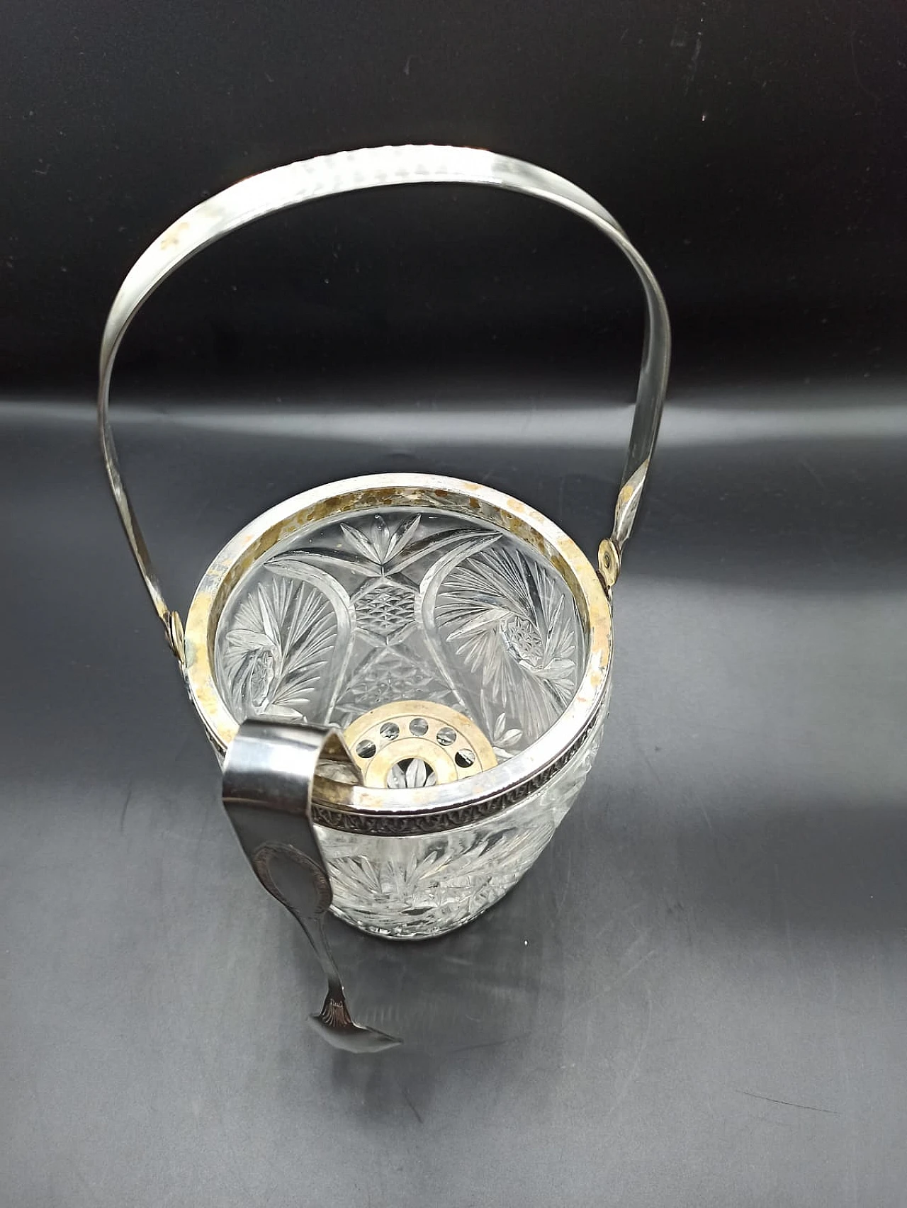 Ground Boemia crystal & silver ice bucket, 1960s 2