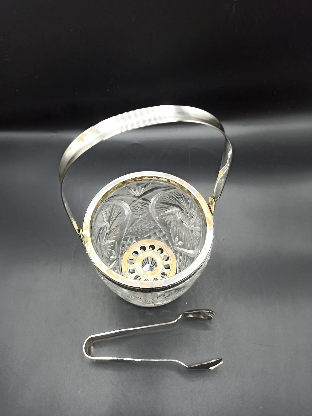 Secchiello ghiaccio in cristallo di Boemia molato ed argento, anni '60 4