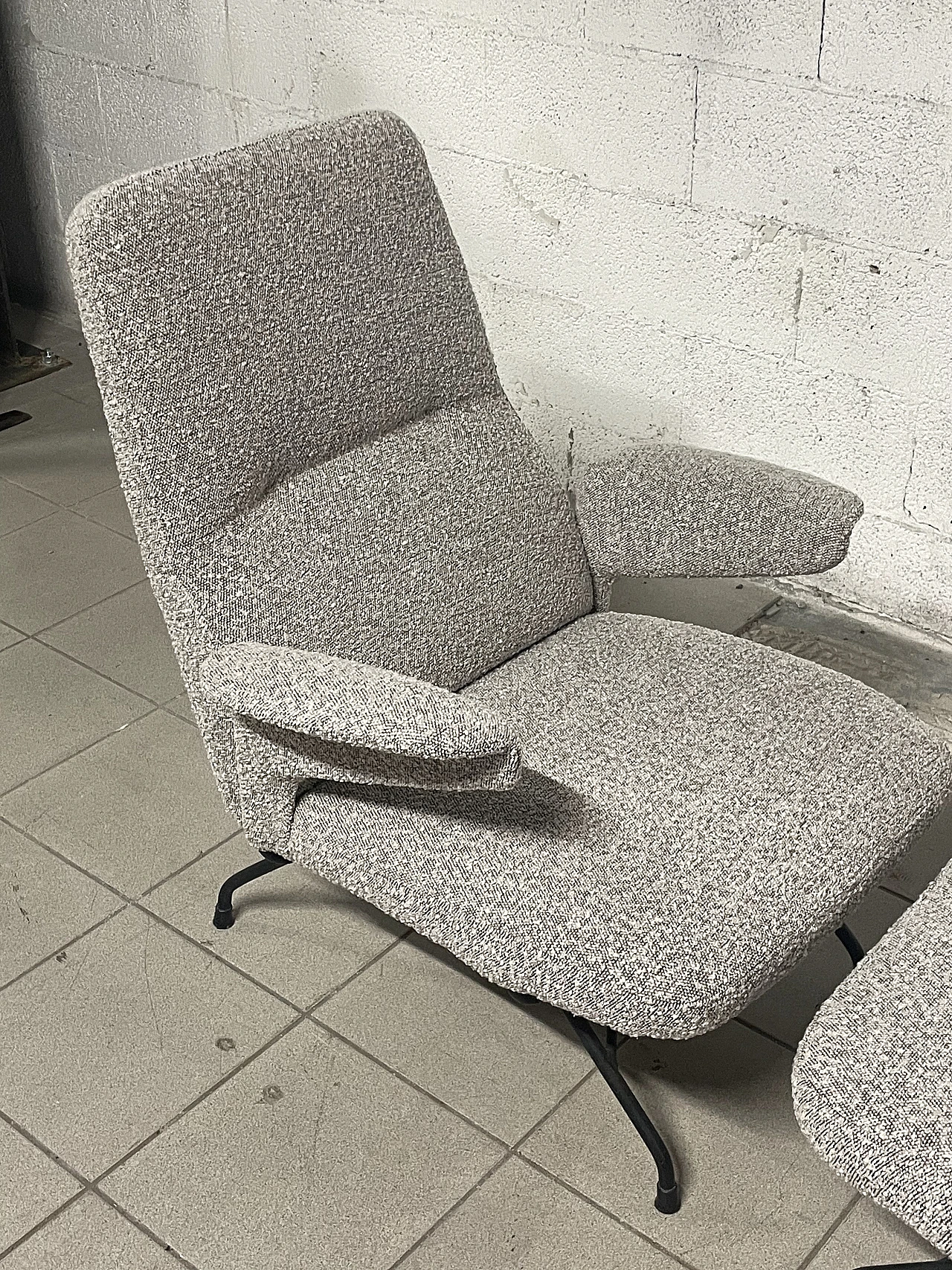 Coppia di poltrone in ferro e tessuto di Rochester, anni '50 14